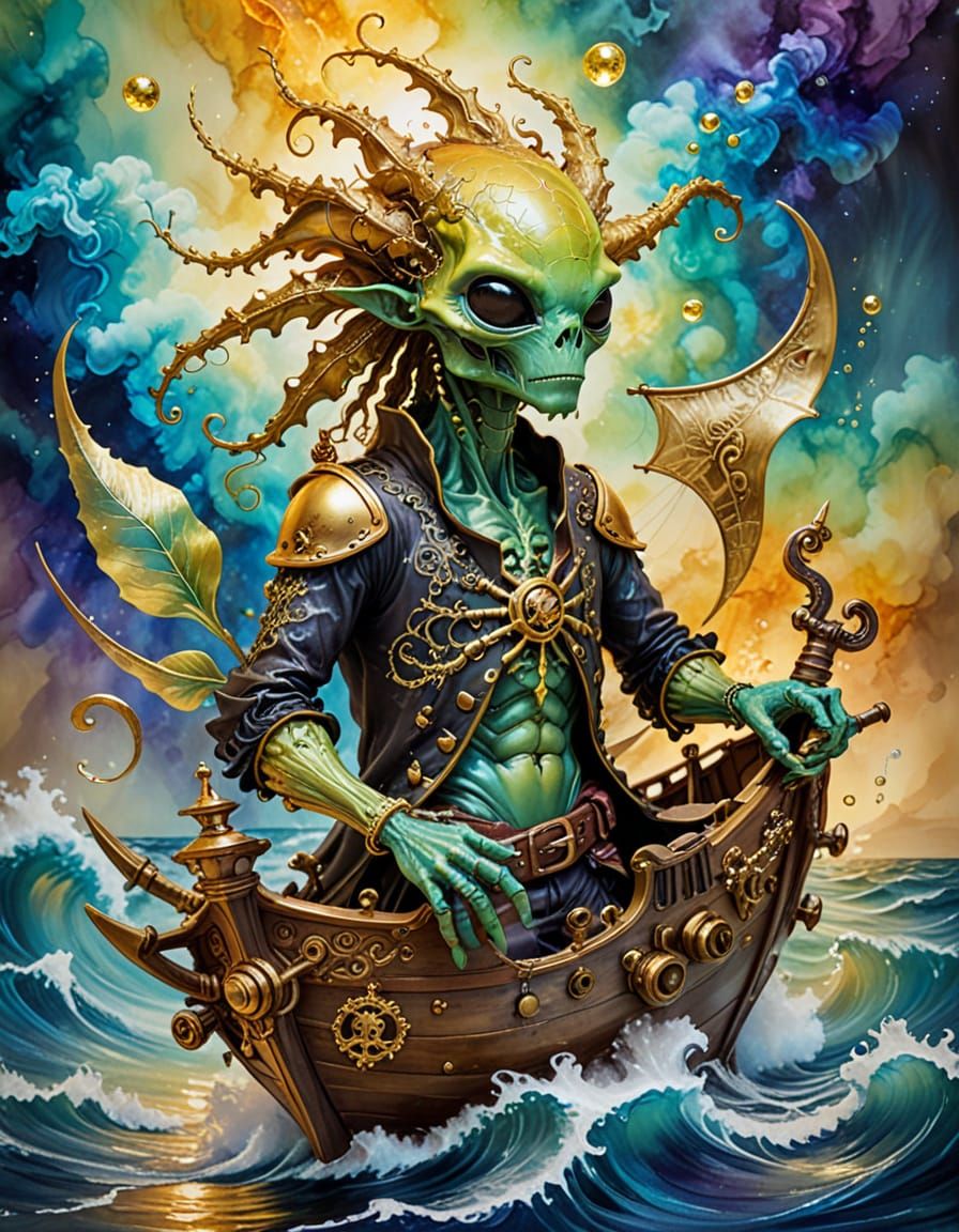 Alien Pirate Adventure in Rich Surrealist Style