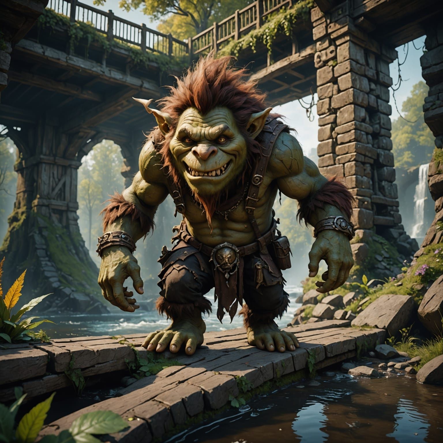 Fantastical Troll Hides Beneath Bridge in Rich, Detailed Sce...