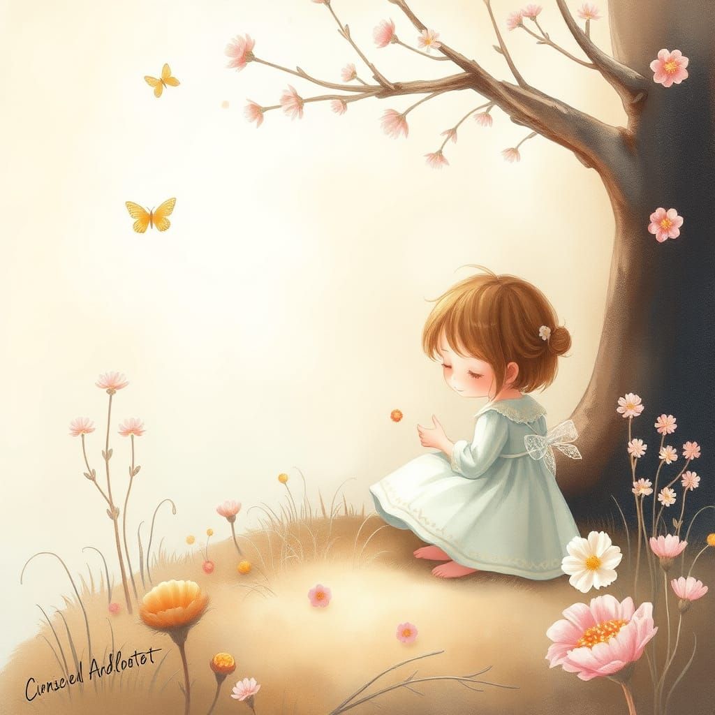 Whimsical Pastel Scene in Beatrix Potter Style