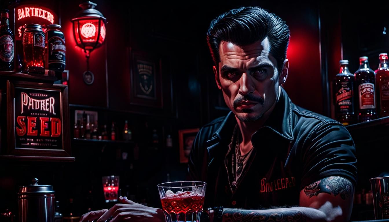 Seedy Vampire Dive Bar Scene in Photorealistic Style