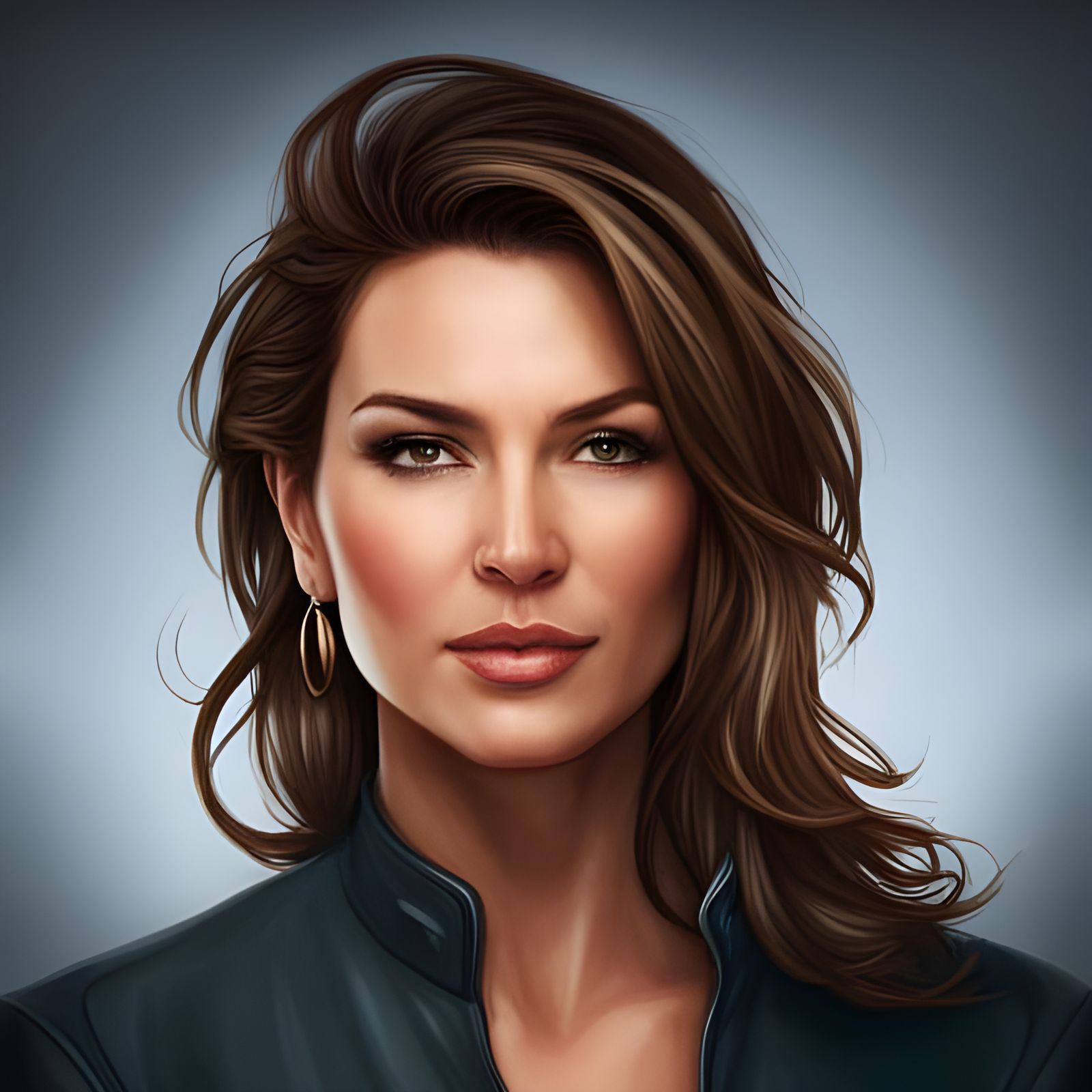 Shania Twain with White Mustache: Art Nouveau Portrait