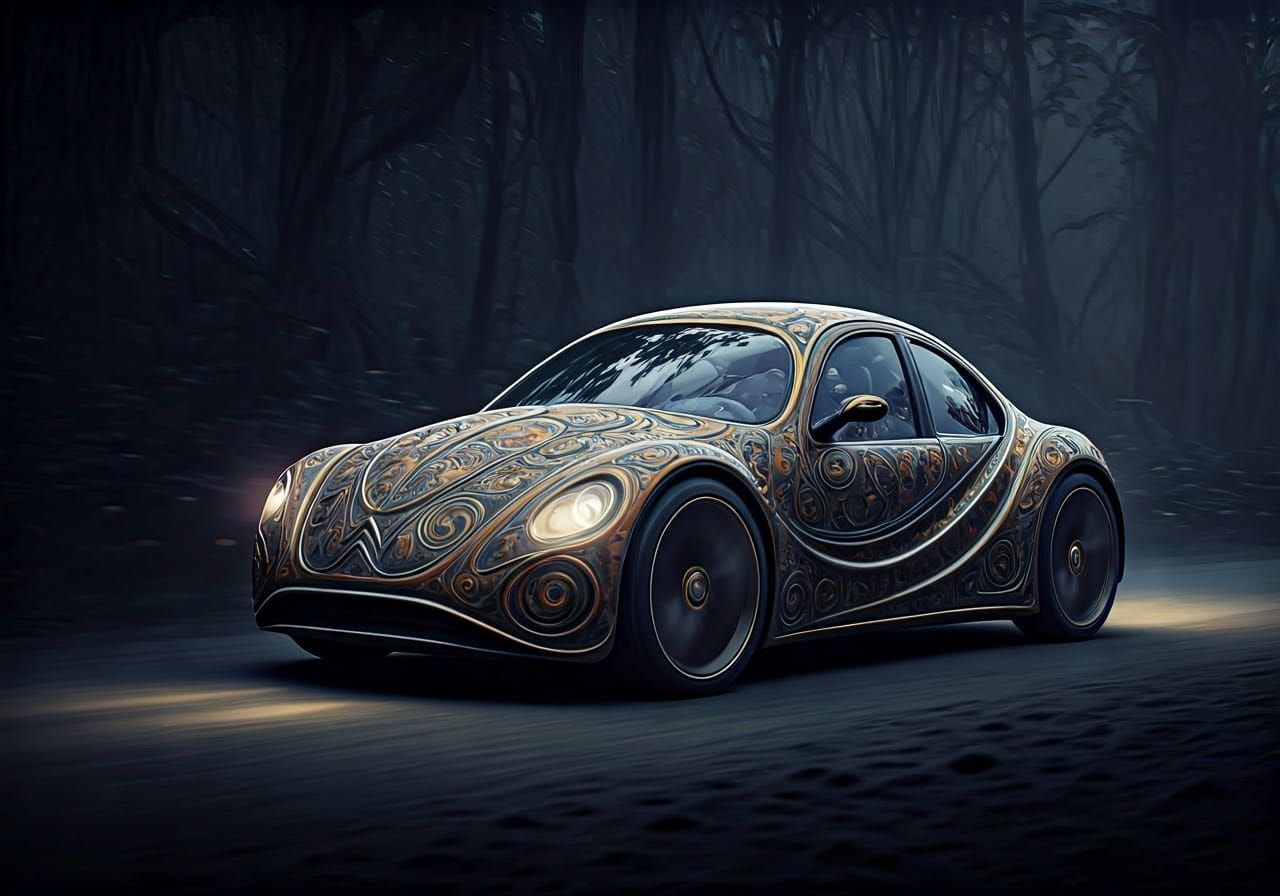 Dark Fantasy Citroën Turtle Concept in Art Nouveau Style