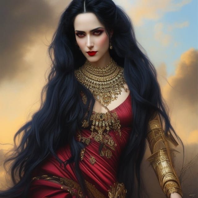 Glamorous Noble Woman in Dark Fantasy Art Style