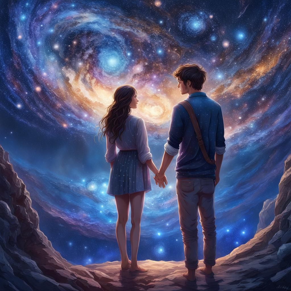 Lovers Admire Cosmos in Hyper-Detailed Concept Art