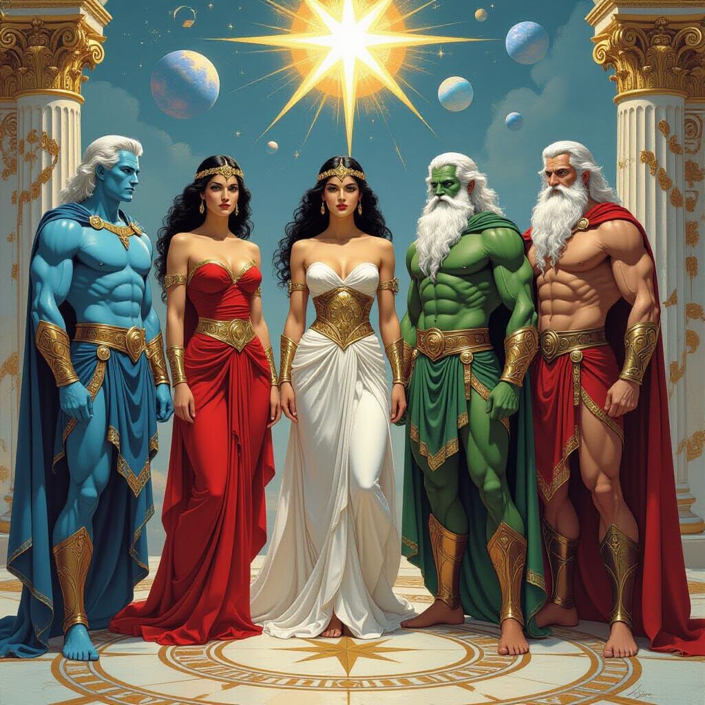 Planetary Gods in Divine Assembly, Fantasy Art