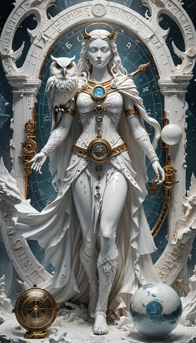 Crystal Goddess of Wisdom with Owl and Compass