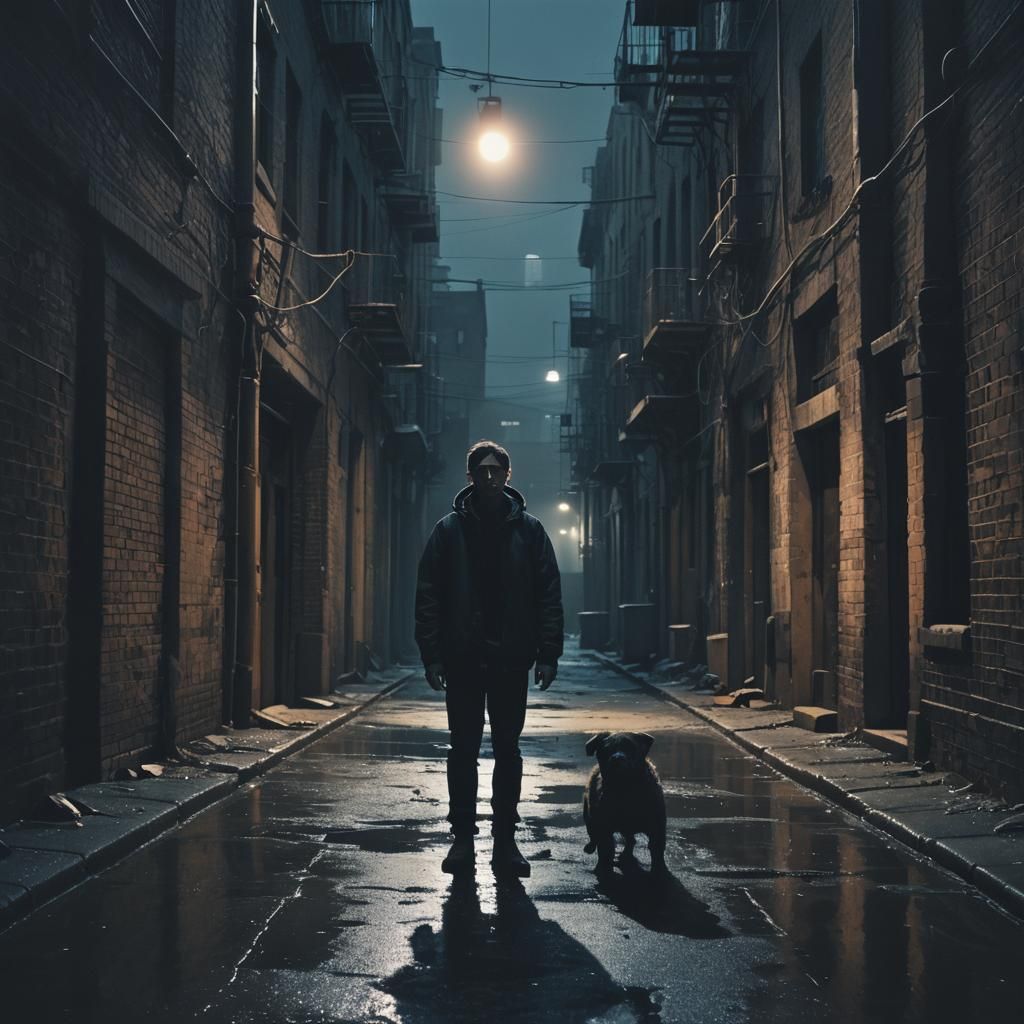 Gritty Realism: Defiant Figure in Dark Alleyway