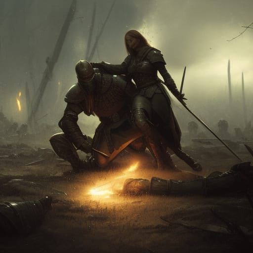 Knight's Lament: Battlefield Tragedy in Dark Fantasy Style