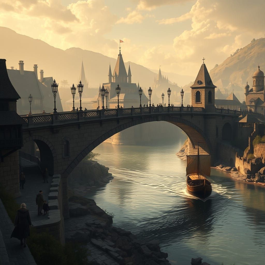 Majestic Stone Bridge in Whimsical Village