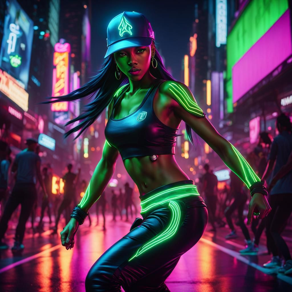 Akali Breakdancing in Neon New York City