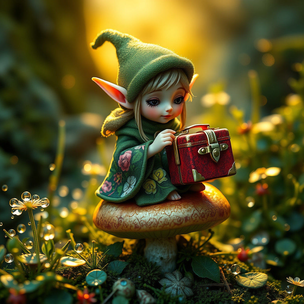 Elf Lunch on Mushroom in Vibrant Graffiti Style