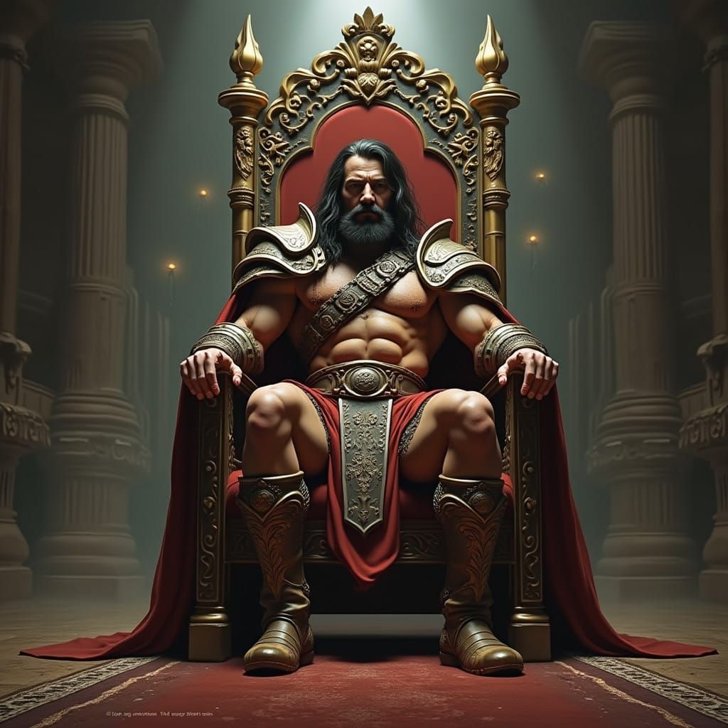 Conan on Throne in Epic Fantasy Setting