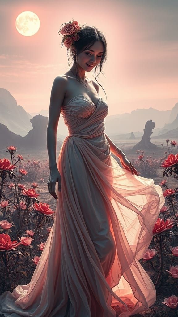 Eldritch Female Figure in Alien Landscape