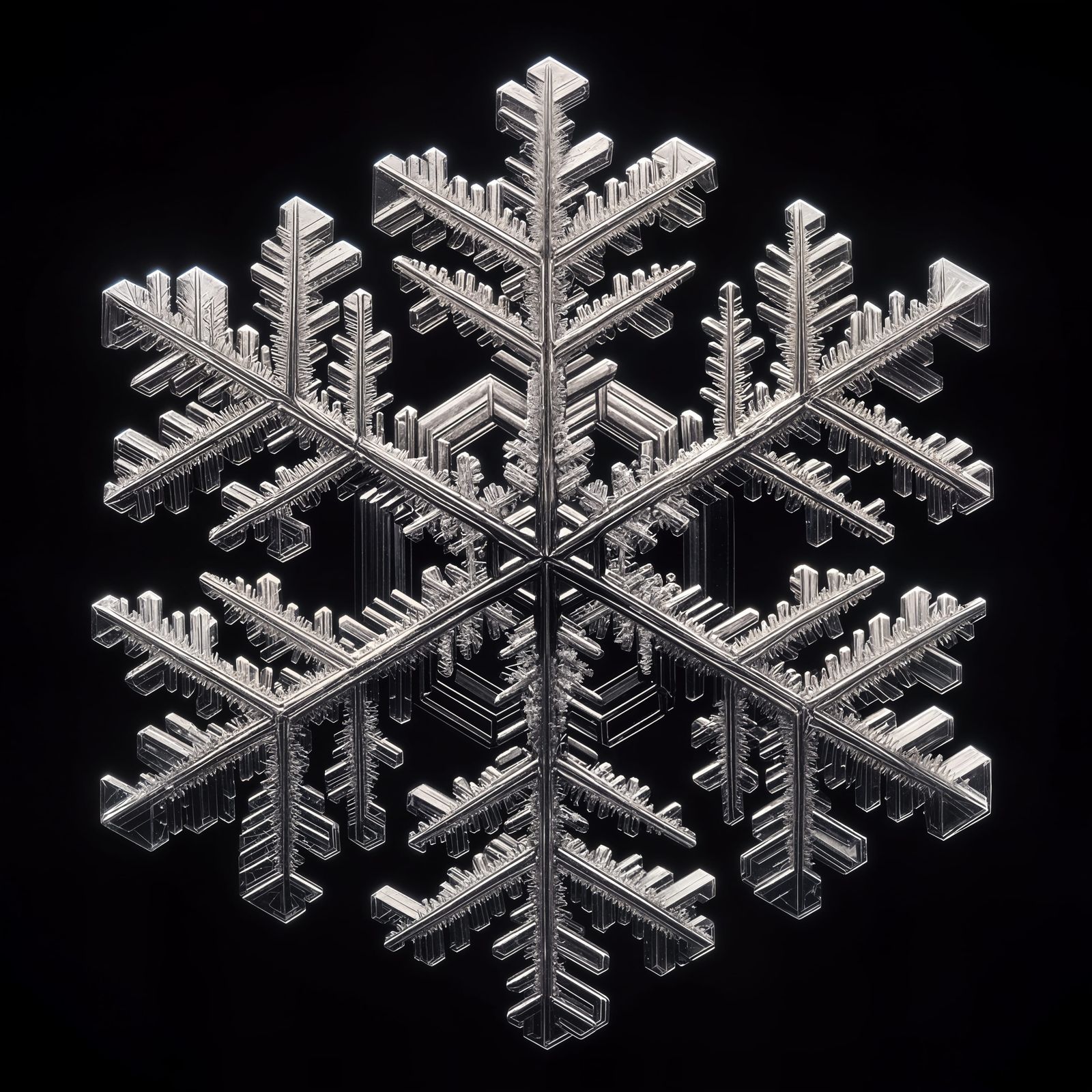 Detailed 4K Close-Up of a Snowflake's Geometric Design