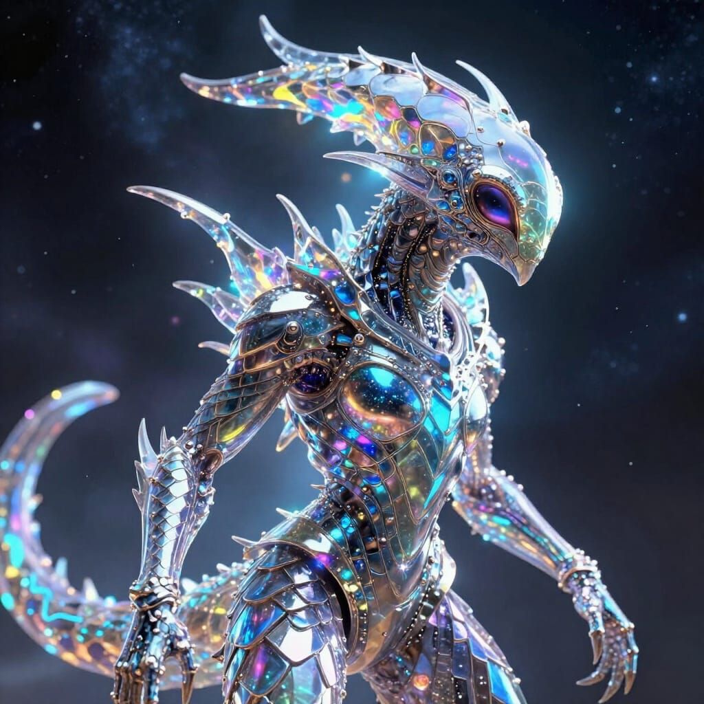 Hyperrealistic Alien Creature with Crystal Metallic Scales