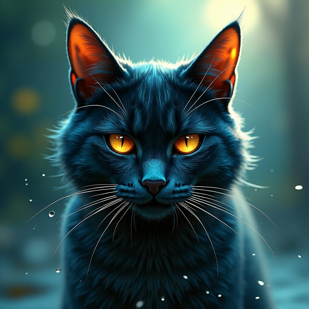 Distressed Cat Portrait in Art Nouveau Style