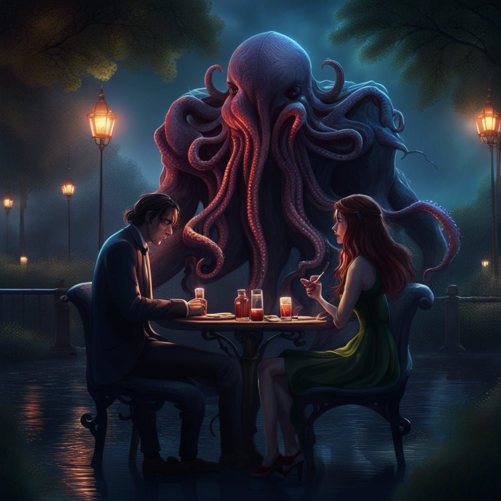 Cthulhu's Romantic Date: Detailed Matte Painting