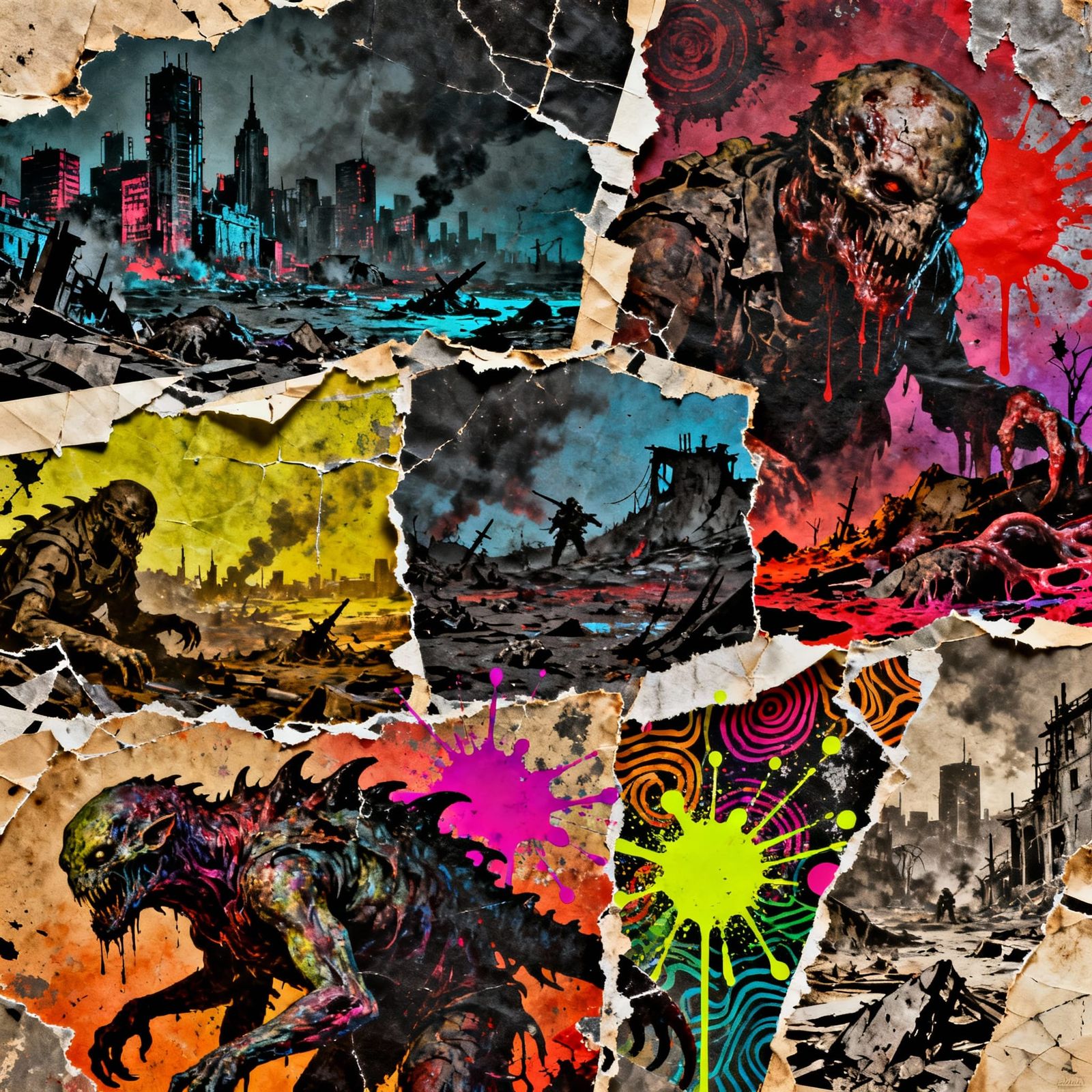 Grimdark Collage Art in Vibrant Multicolor Style