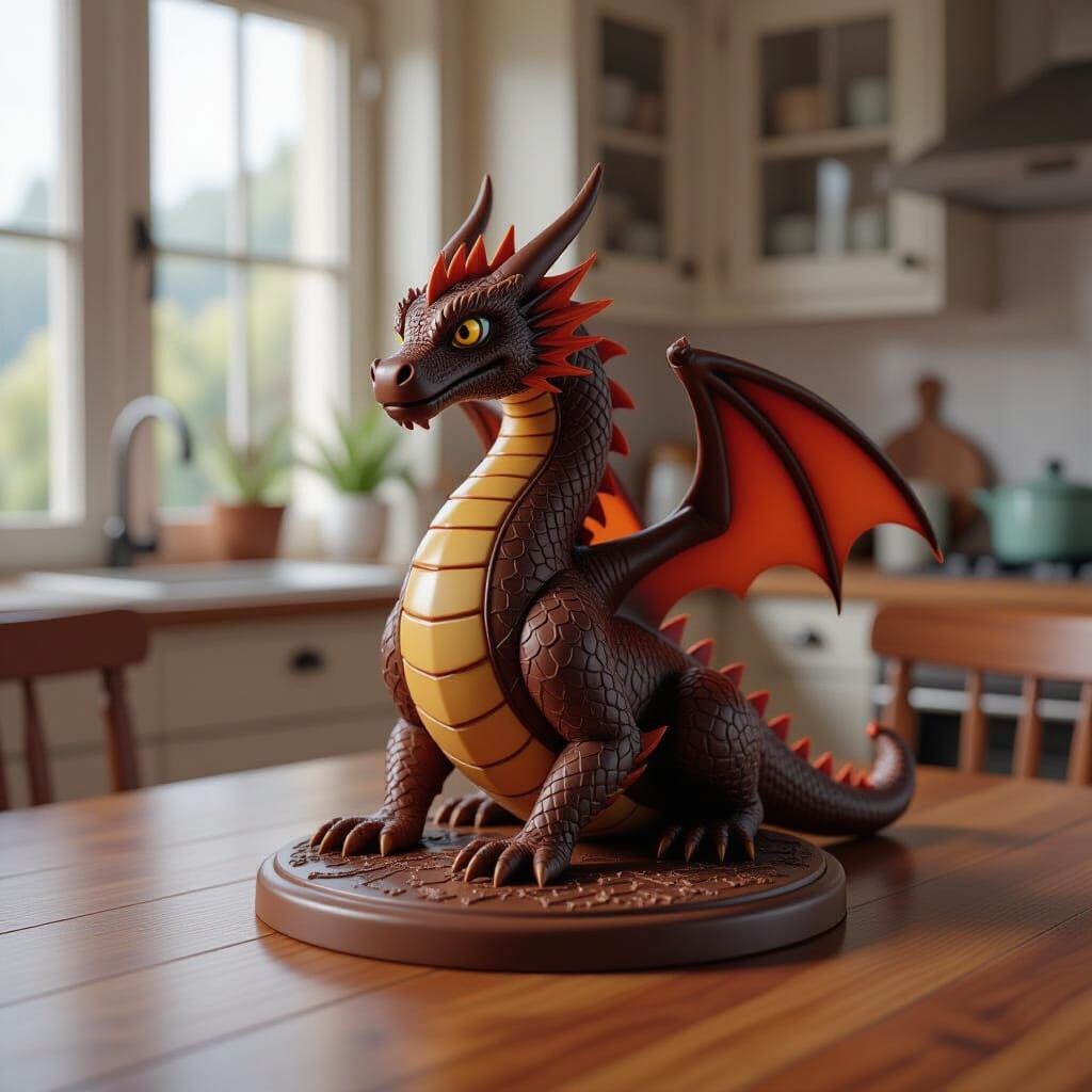 Intricate Chocolate Dragon Portal on Kitchen Table
