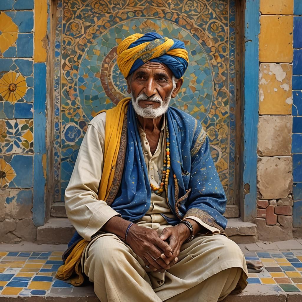 Mosaic Portrait of Elderly Rajasthani Man