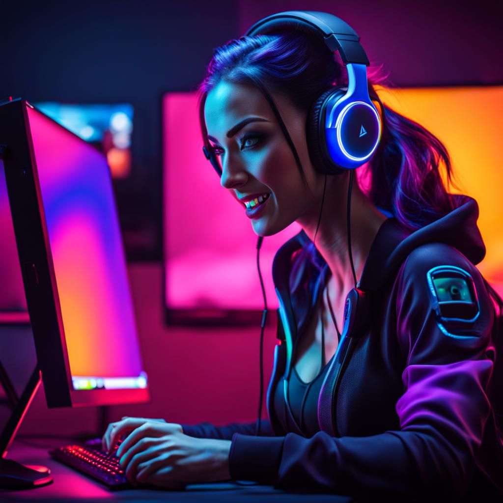 Excited Gamer Girl Playing Video Games