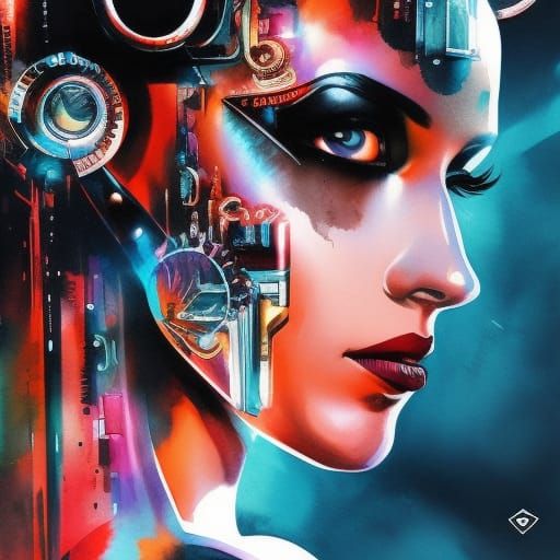 Cyberpunk Queen in Watercolor Style