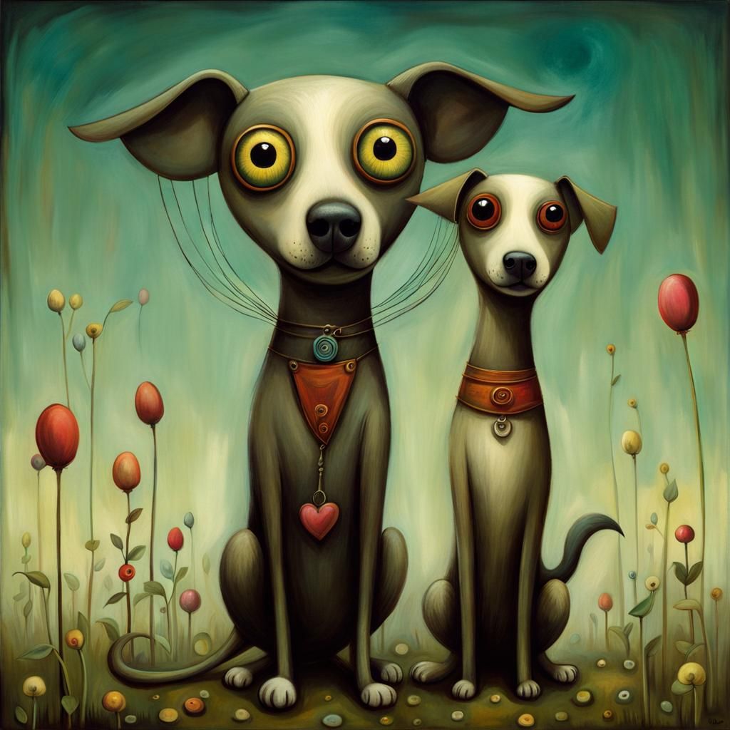 Funny Googly-Eyed Dogs in Art Brut Style