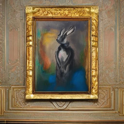 Refined Rabbit's Surreal Dinner Party as Oil Painting