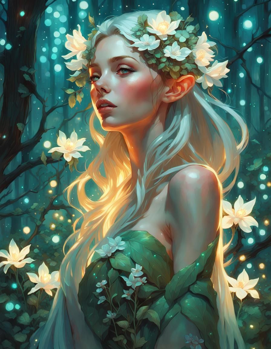 Enchanted Elven Woman in Magical Woodlands