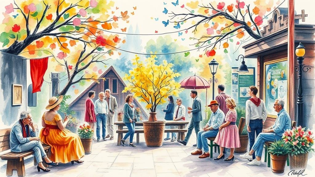 Saturated Bright Colors Scene in Watercolour Style