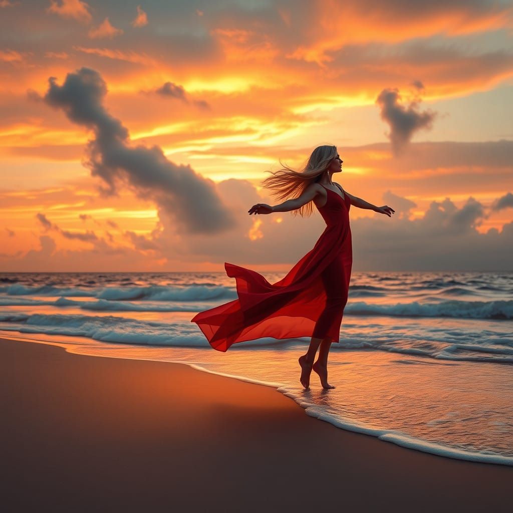 Serene Sunset Silhouette Against Stormy Skies