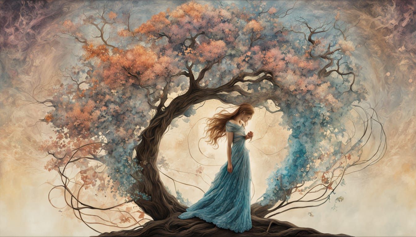 Surreal Fragmented Sculpture of Woman Embracing Nature and D...