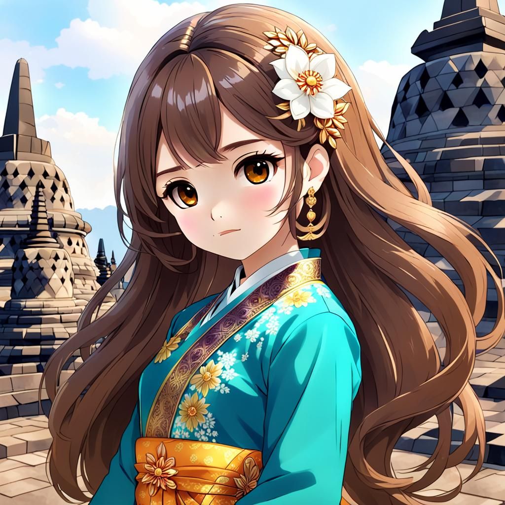 Anime Girl in Kebaya at Borobudur Temple