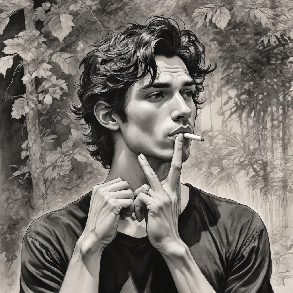 Minimalist Ink Portrait of a Handsome Man