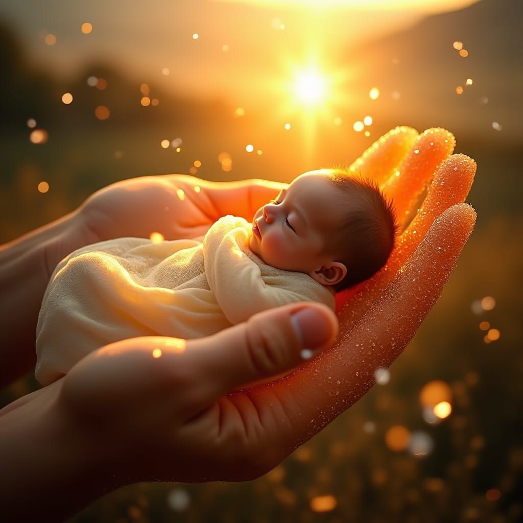 Luminous Hands Protect Baby From Shattering World