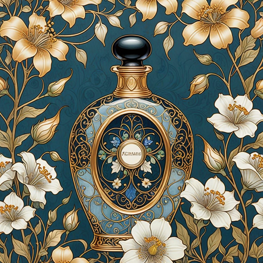 Elegant Art Nouveau Perfume Bottle with Bellflowers