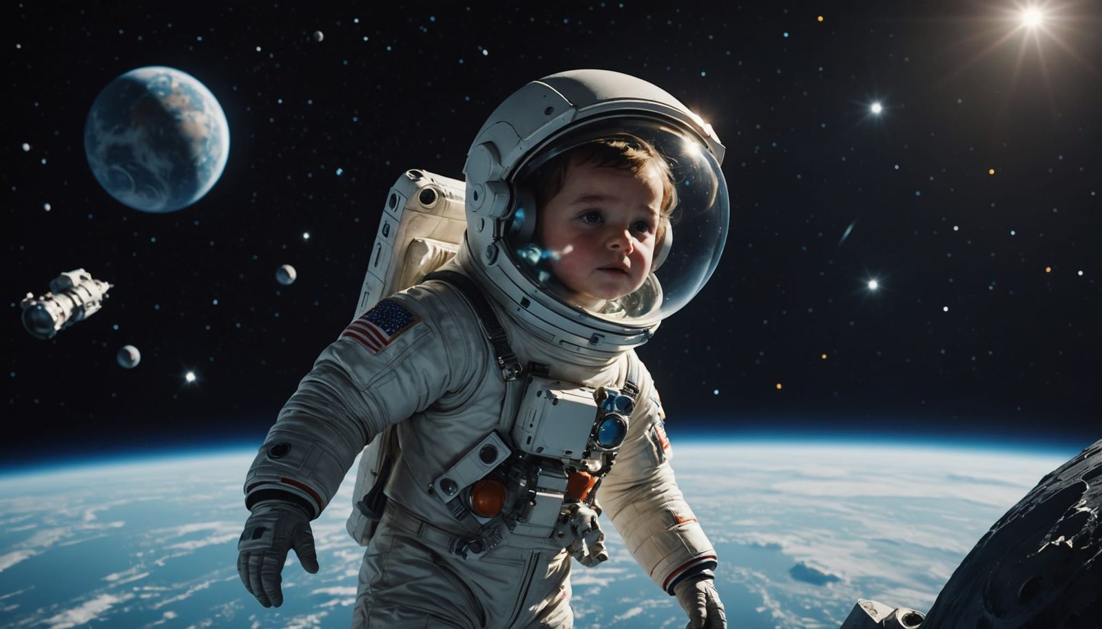 Astronaut Child Drifting in Starry Space
