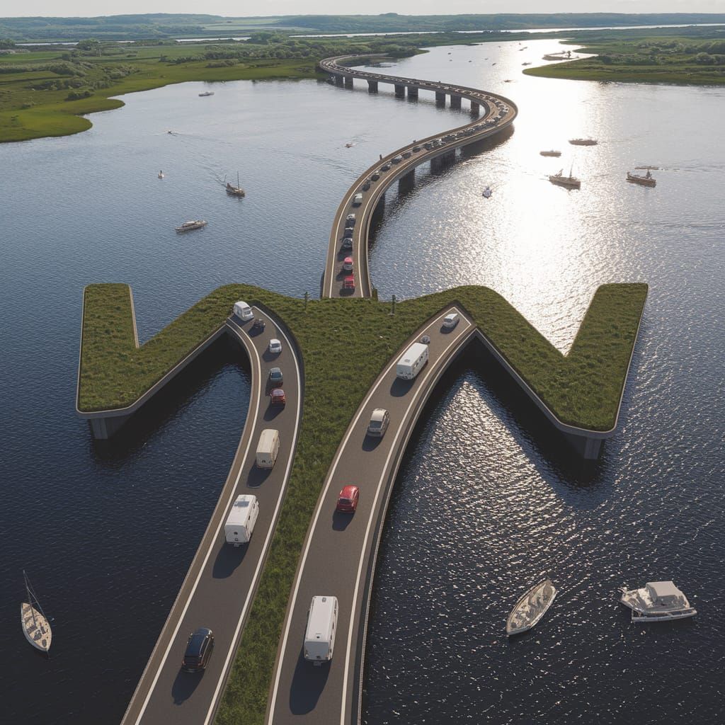 Fantasy Digital Art of Zeelandbrug Over Oosterschelde