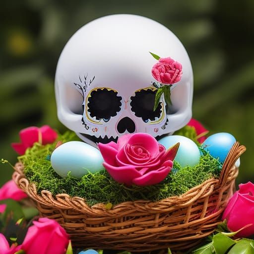 Cute Baby Skeleton with Easter Basket
