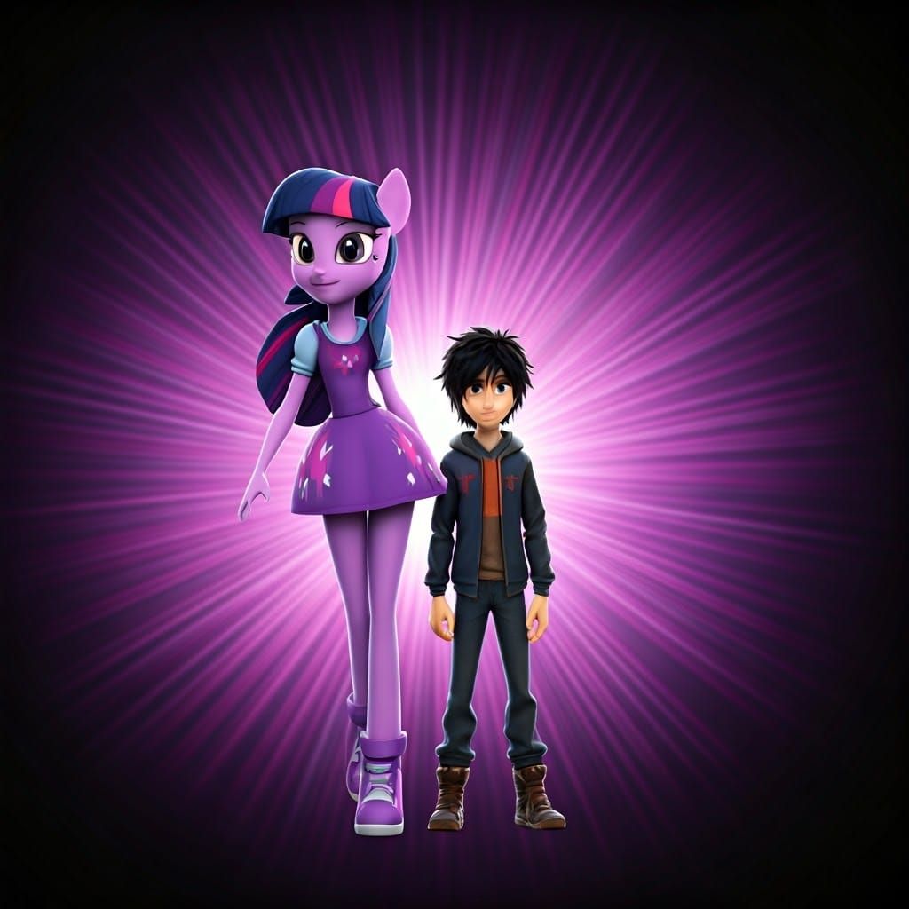 Twilight Sparkle and Hiro Hamada in Vibrant 3D Concept Art