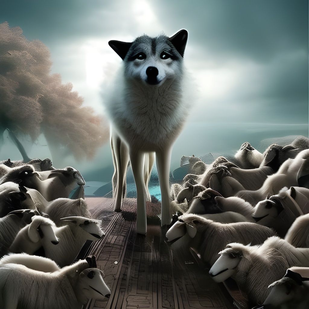 Dramatic Wolf in Sheep's Clothing Digital Painting