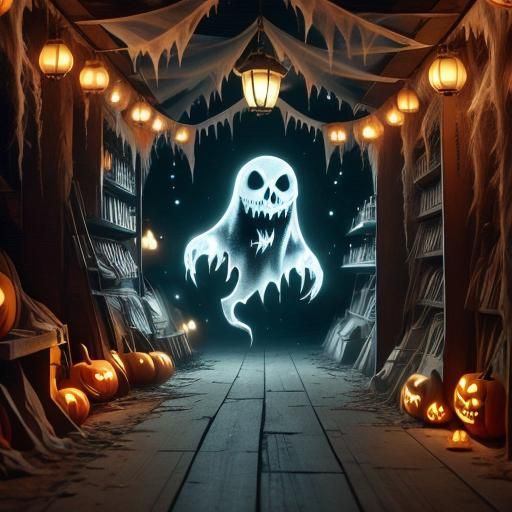 Halloween market with ghosts  shopping for Halloween goodies...