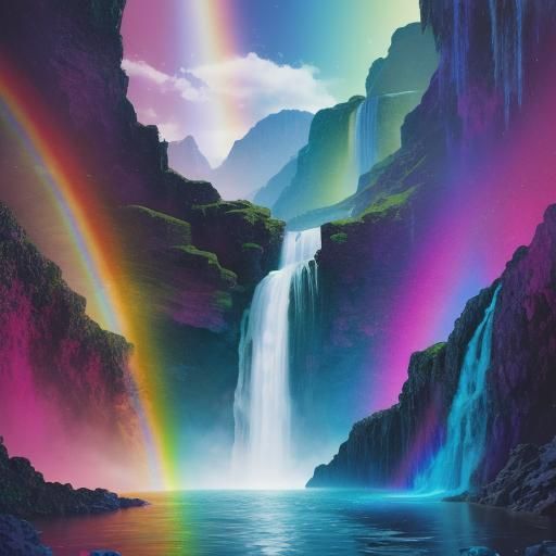 Rainbow Waterfall: Holographic Astral Cosmic Illustration