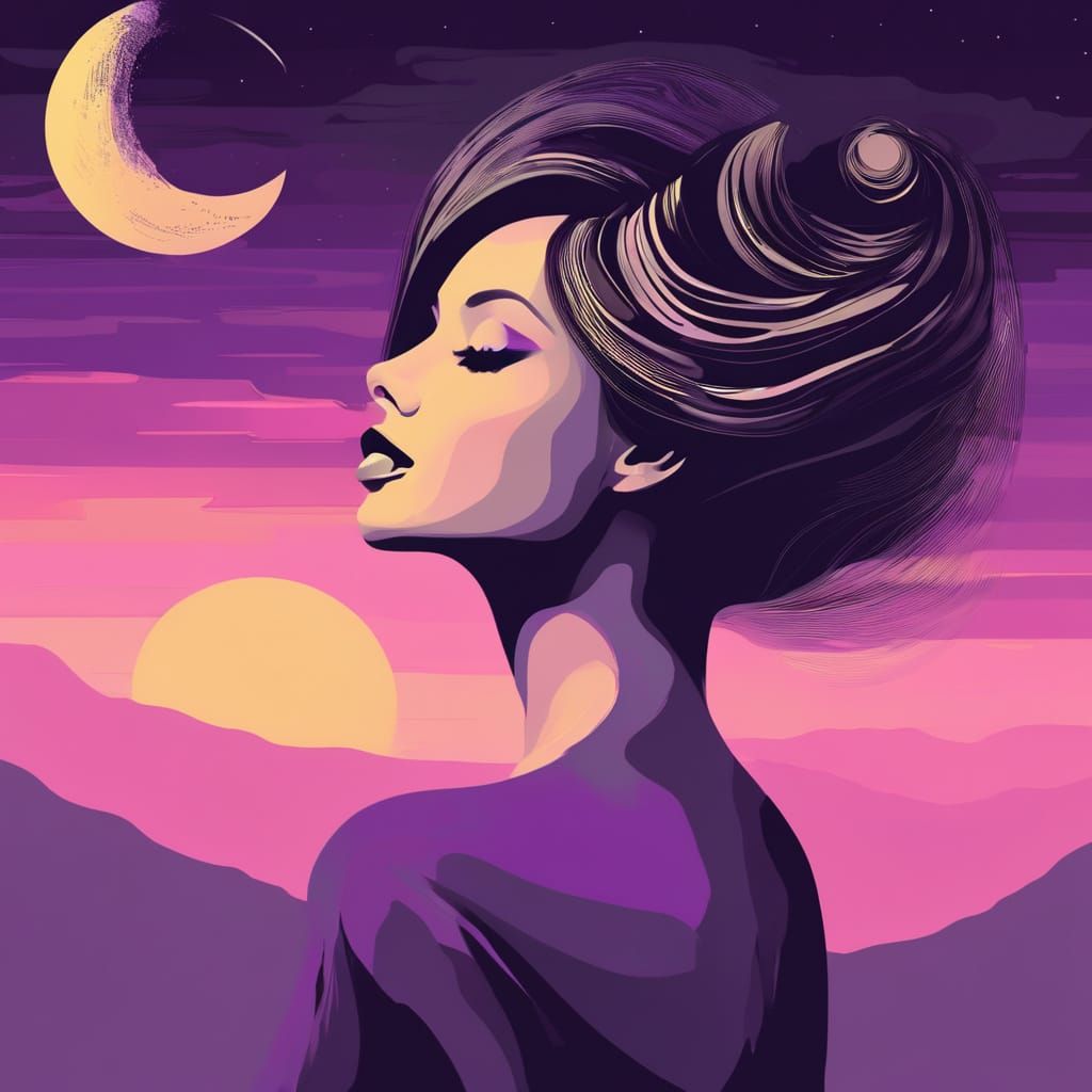 Couture Woman in Bold Illustrative Moonlit Style