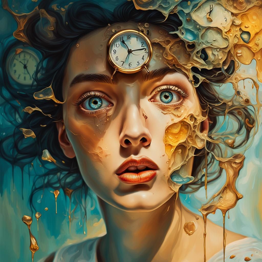 Surreal Woman's Face with Surprised Expression