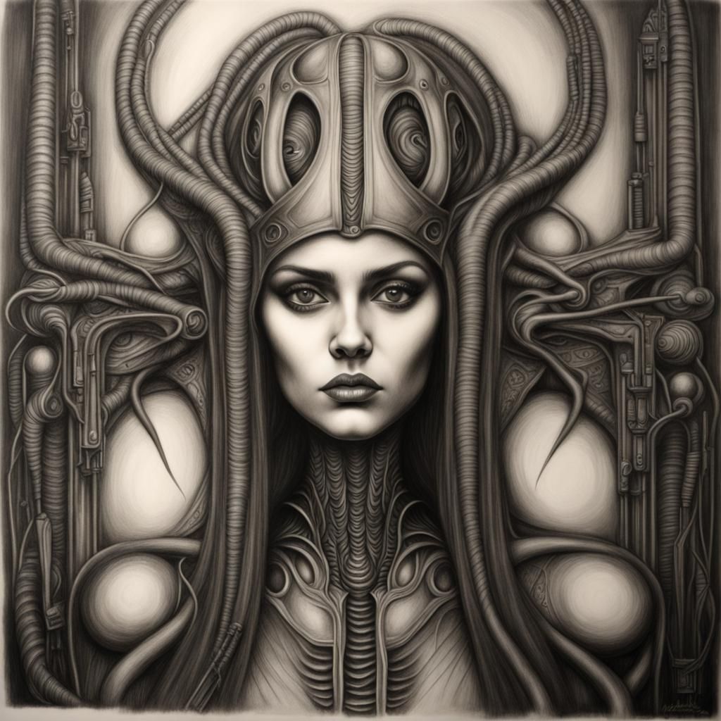 Romantic Muse in Dark Surreal Charcoal Style