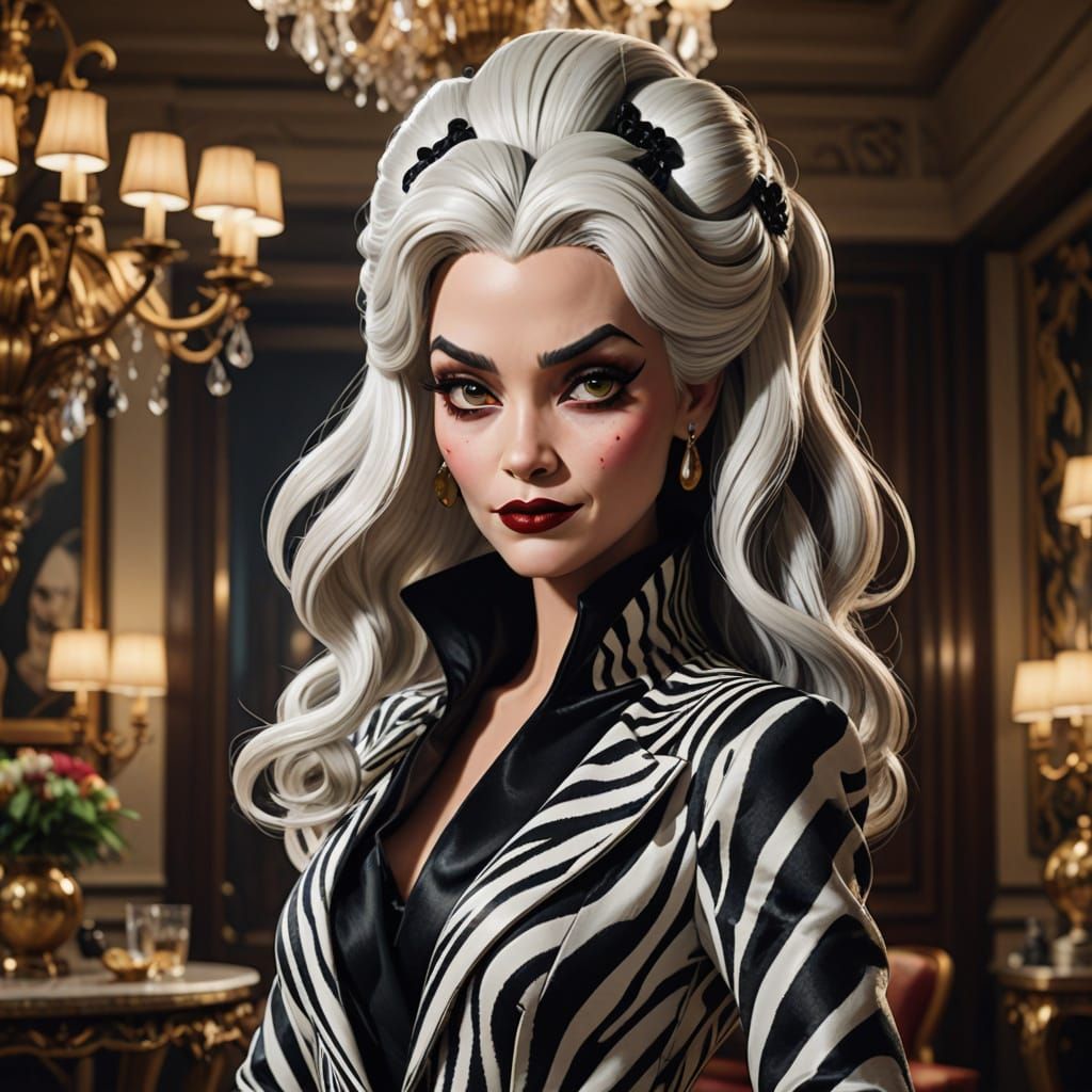 Elegant Disney Villain in Striped Opulence