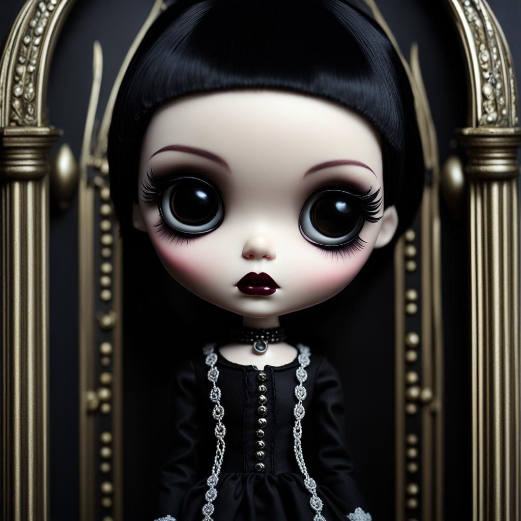 Gothic Punk Blythe Doll in Dark Surrealist Style