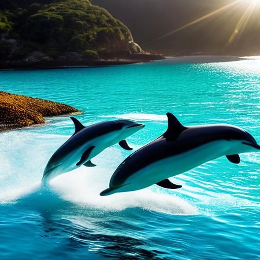 Graceful Dolphins Playing in Sunlit Ocean Cave