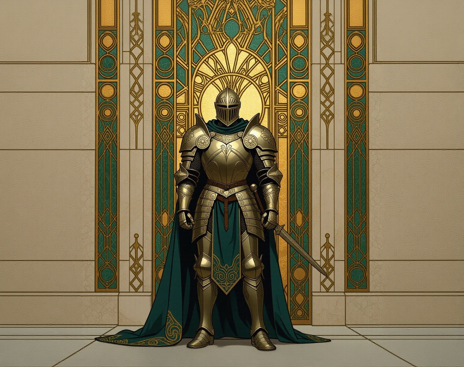 Art Deco Knight in Castle Wall